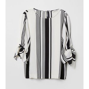 H&M Black & White Tie Sleeve Blouse
